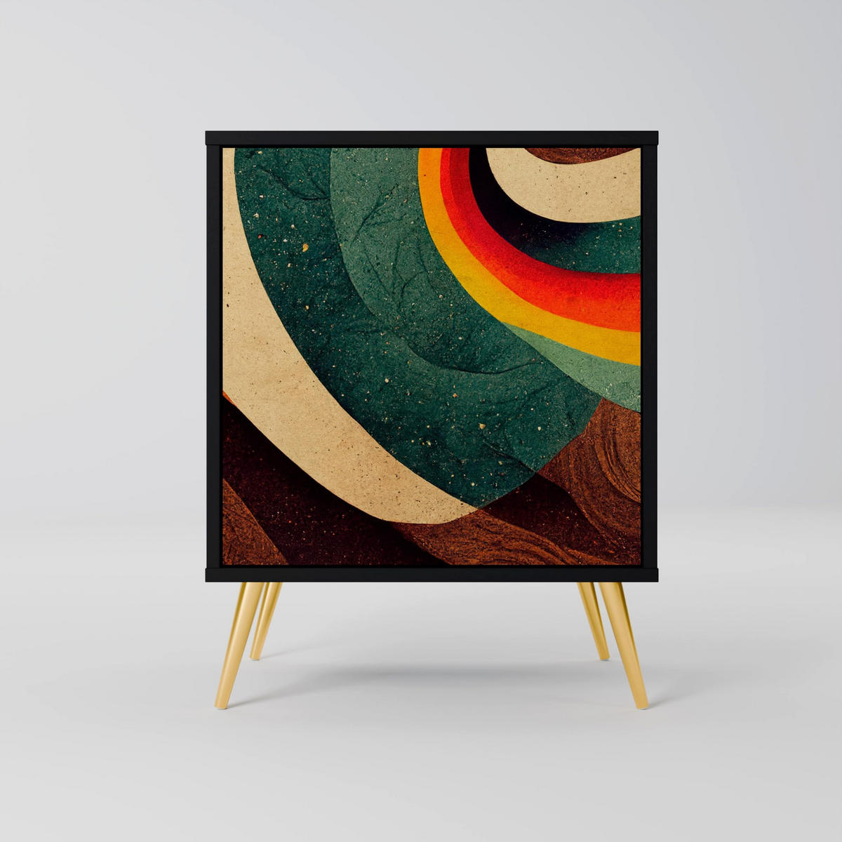 SIDEBOARD COLORFUL STRANDS, Schwarz, 57,5x42x72,5 cm, Schwarze Metallfüße - Multicolor/Schwarz, Holzwerkstoff/Metall (57.5/72.5/42cm) - SpaceRebels