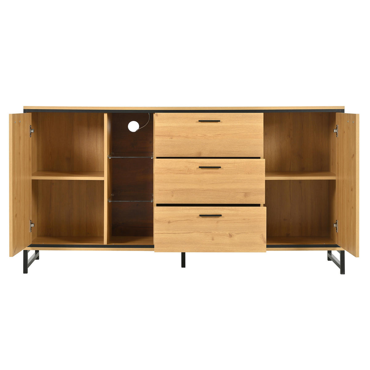 SIDEBOARD 160/40/85 cm in Natur mit LED-Beleuchtung und Glaselementen - Naturfarben, Holzwerkstoff (160/85/40cm) - Flora Grace