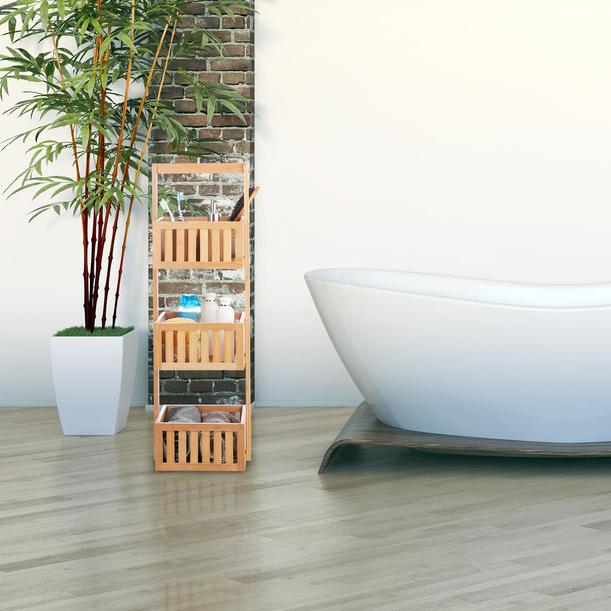 BADREGAL - Hellbraun, Holz (27/82.5/26.5cm) - Relaxdays