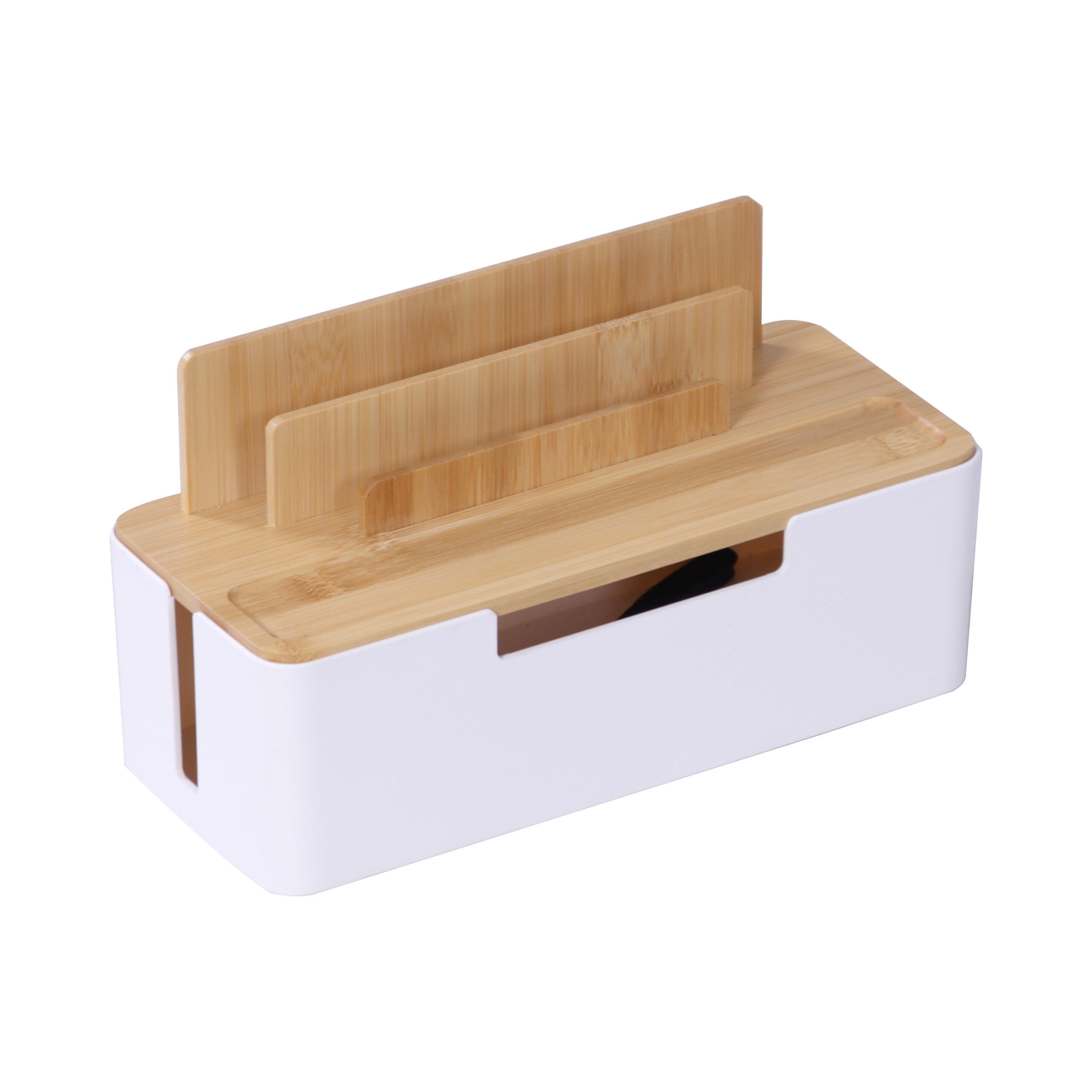 KABELBOX - Weiß, Holz/Kunststoff (13/30/16cm) - Relaxdays