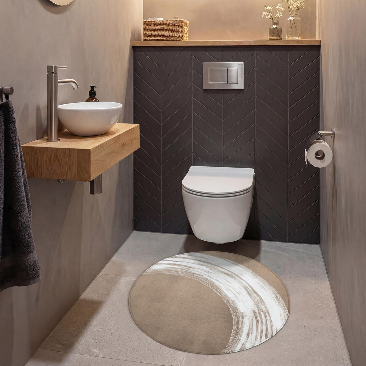 WC PŘEDLOŽKA Barva - hnědá - Japandi 70x70 cm - barva mokka, textil/plast (70/1cm) - OnlyWow