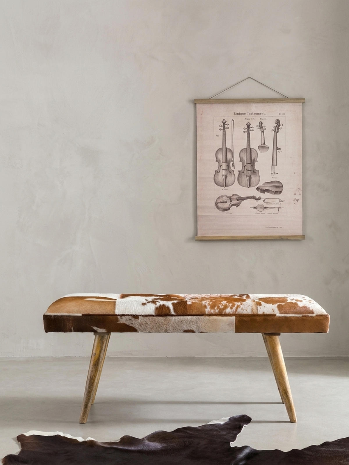 SITZBANK – Ziegenfell/Leder, Landhausstil, Mango Holz, 220 kg Belastbarkeit - Braun, Mangoholz/Leder (120/52/40cm) - KADIMA DESIGN