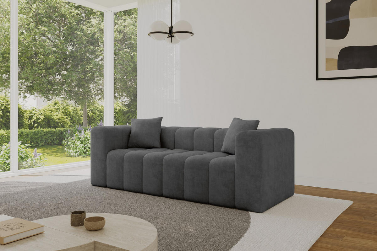 POHOVKA 2-MÍSTNÁ DONY-2 232x90x71 cm Tmavě šedá Velur - černá/tmavě šedá, kompozitní dřevo/textil (232/71/90cm) - ALTDECOR