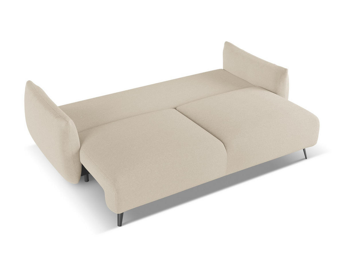 3-SITZER SOFA mit Schlaffunktion Chenille Stoff Beige - Beige/Schwarz, Textil/Metall (230/86/105cm) - Makamii