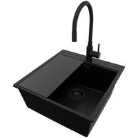 GRANITSPÜLE Oslo, 2-er set Alles Schwarz 48/50 cm 1 Becken + Küchenarmatur 40/38 cm + Ablauf-Set + Schneidebrett ab 50er Unterschrank - Schwarz, Kunststoff (48/20/50cm) - Primagran
