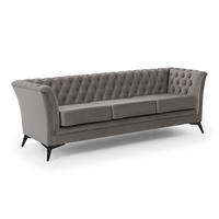 CHESTERFIELD-SOFA 3-sitzer Whitby Grau Samt mit schwarzen Füßen - Schwarz/Grau, Holz/Textil (237/78/82cm) - S-Style Möbel