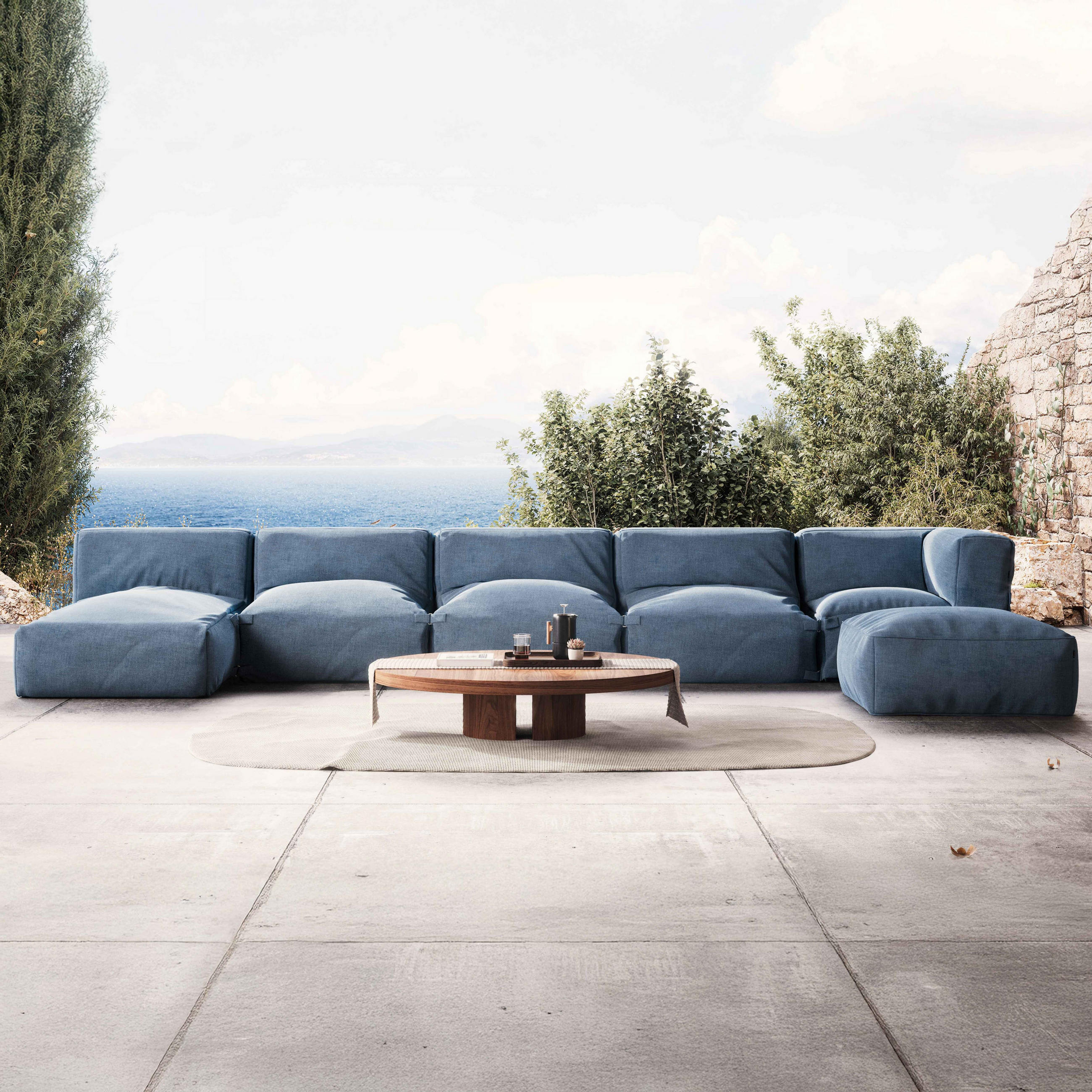 GARTENSOFA 6-tlg., Pazifikblau - Blau, Textil (85/65/160cm) - Oviala