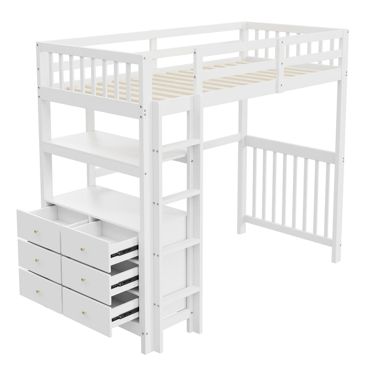 HOCHBETT 90x200 cm Schubladen Regal weiß - Weiß, Holz (90/200cm) - LEBENLANG