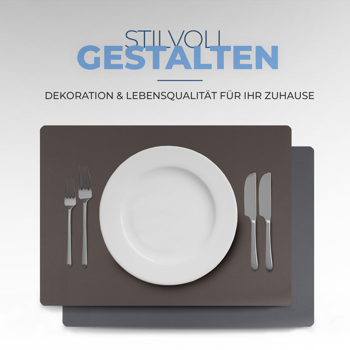 TISCHSET ( 6er Set ) abwischbares Lederimitat Platzdeckchen 46x33cm - Doppelseitiges Unifarben ( Grau / Dunkelgrau ) Kunstleder Platzset - Dunkelgrau, Kunststoff (33/46cm) - Bestlivings