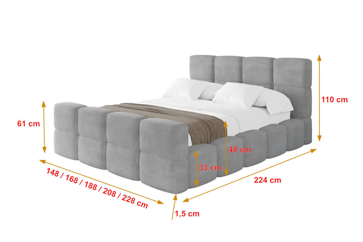 POLSTERBETT mit Bettkasten und Lattenrost, Bett mit Kopfteil, Boxbett ohne Matratze, Doppelbett mit Stauraum - NATA-Z 120x200 Grau - Anthrazit, Holzwerkstoff/Textil (120/200cm) - ALTDECOR