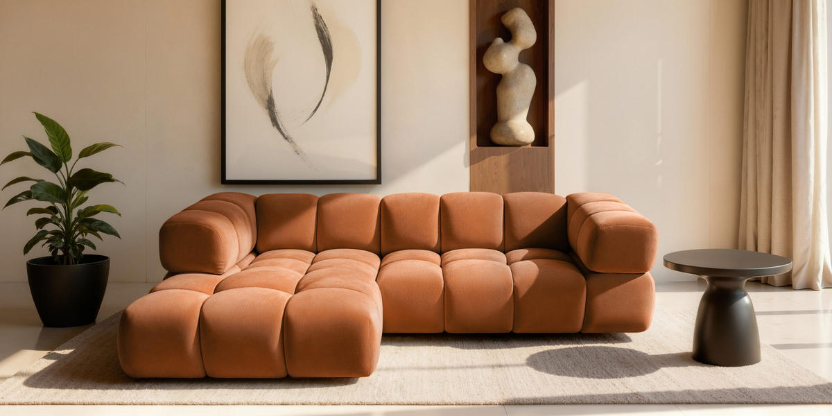 ECKSOFA L-Form Averro, stoff Bluvel, Zimtfarbe, Links - Hellbraun, Holz (280/150cm) - Kaiser Möbel