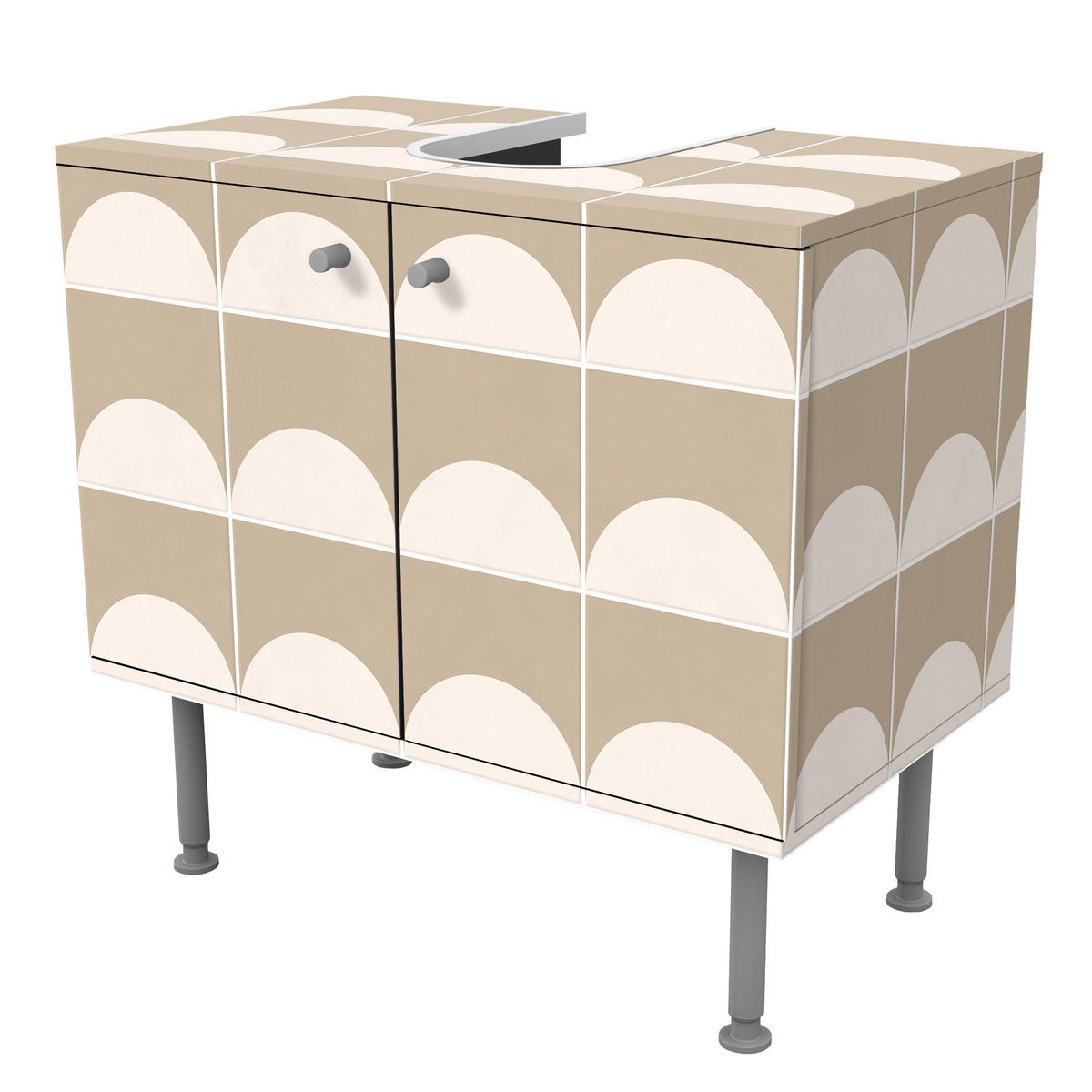 WASCHBECKENUNTERSCHRANK Fliesen mit Halbkreisen Beige 60/55/35 cm - Beige, Holzwerkstoff (60/55/35cm) - Bilderwelten