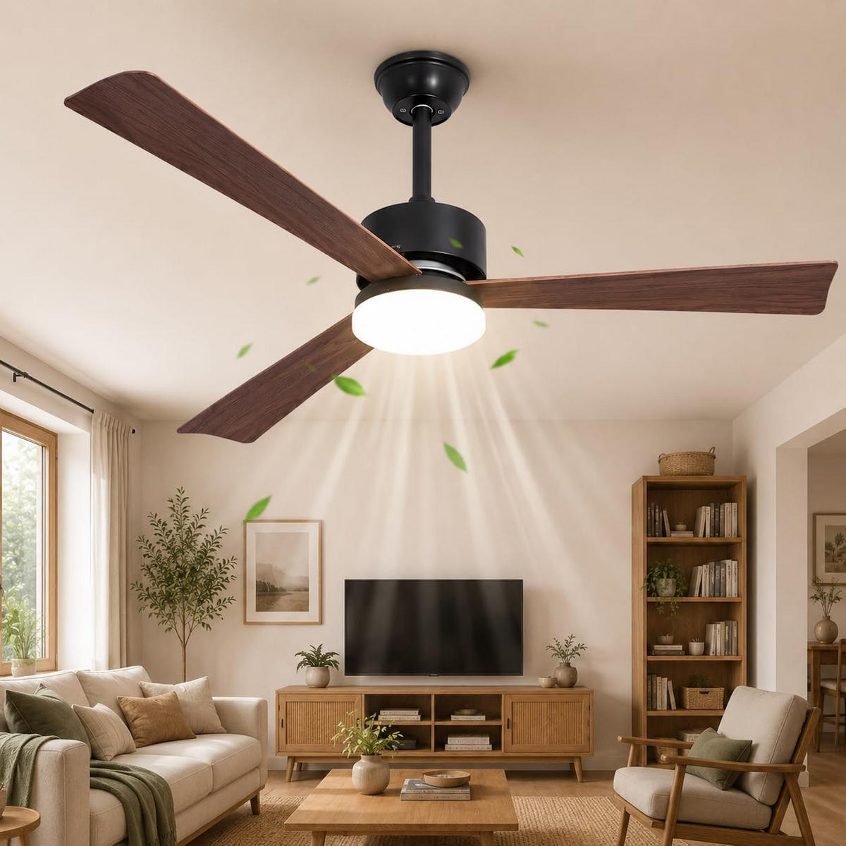 DECKENVENTILATOR mit Beleuchtung Qarvel 131/15/40 cm - Braun, Kunststoff/Metall (131/15/40cm) - ZMH