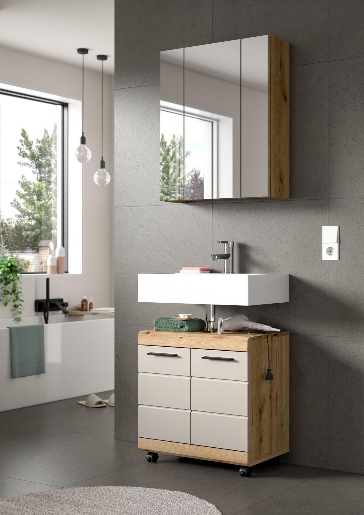 WASCHBECKENUNTERSCHRANK AUF ROLLEN Scout 60/34/60 cm - Braun, Holzwerkstoff (60/60/34cm) - Xonox