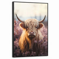 LEINWAND Bilder mit Rahmen - Schottischer Hochländer - Frühling - Hochland - 60x90 - Hellrosa, Textil (60/90cm) - MuchoWow