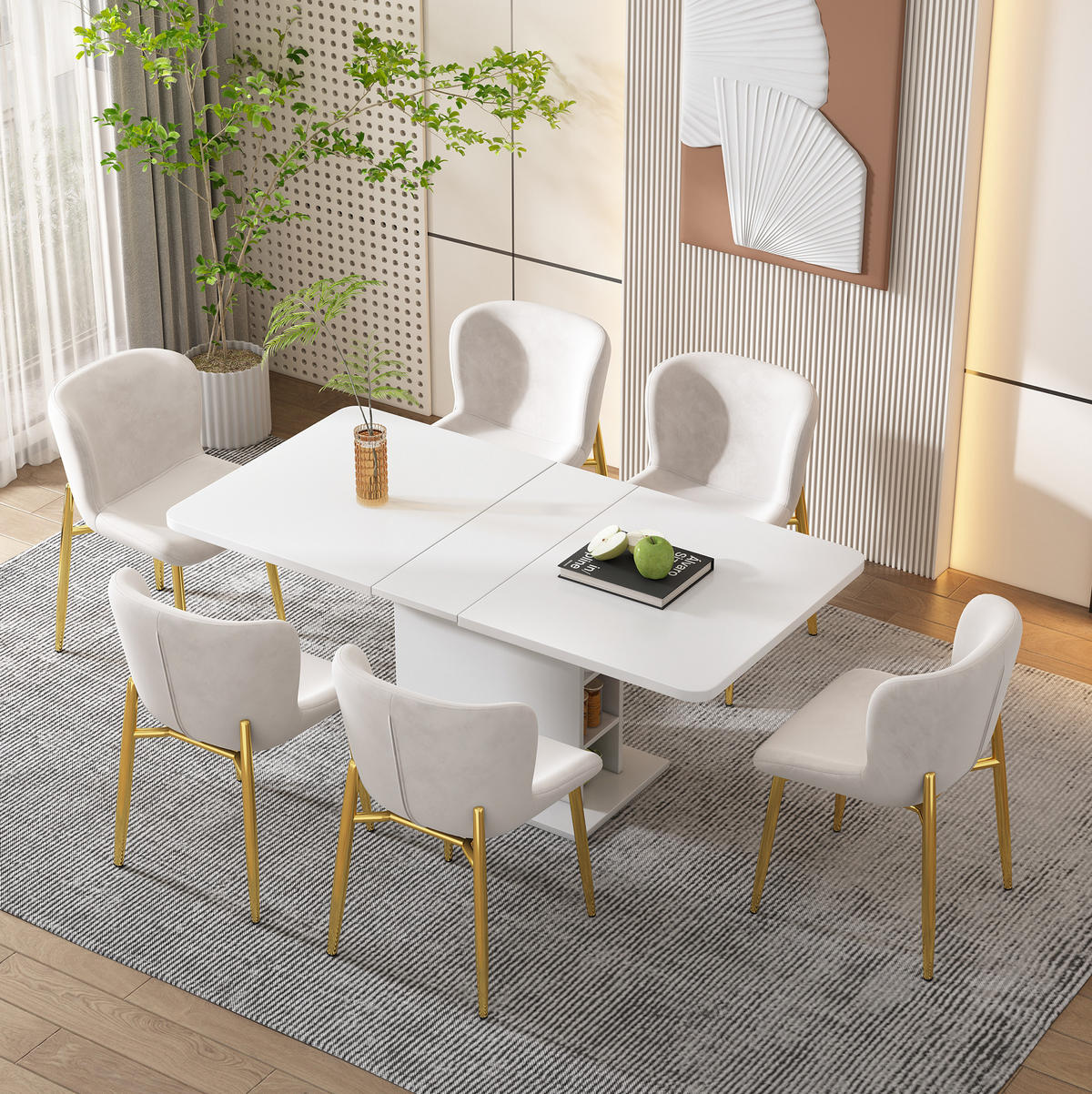 JEDÁLENSKÝ stôl z drevotriesky, biely, rozkladací s úložným priestorom,70/130/75 cm - biela, kompozitné drevo (130/70/75cm) - BEAOK