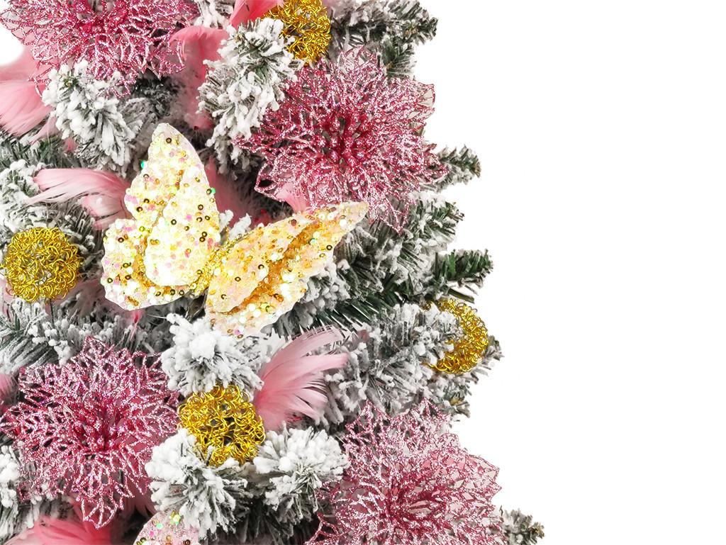 WEIHNACHTSBAUM künstlicher 60 cm mit LED-Beleuchtung, SÜSSCHEN, mit 45 Weihnachtsbaumschmuck, Pflanztopf mit Jutesack - Pink/Goldfarben, Kunststoff/Stein (40/60cm) - LAALU