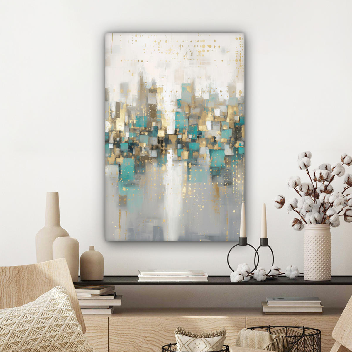 LEINWANDBILD Abstrakt - Blöcke - Gold - Skyline Wanddeko 40x60 cm - Beige, Textil (40/60cm) - MuchoWow