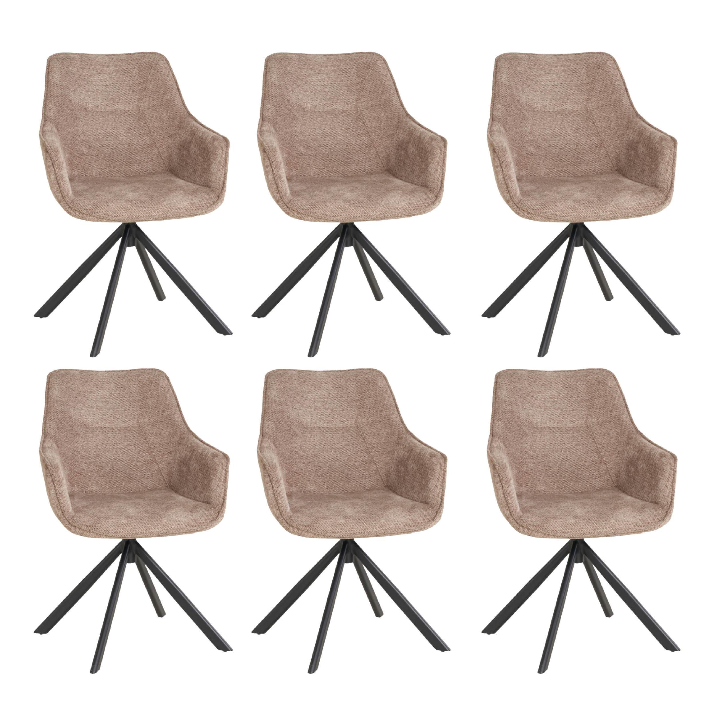 ESSZIMMERSTUHL 6er San Carlo beige drehbar - Beige/Schwarz, Textil/Metall (57/87/67cm) - Mr. Deko
