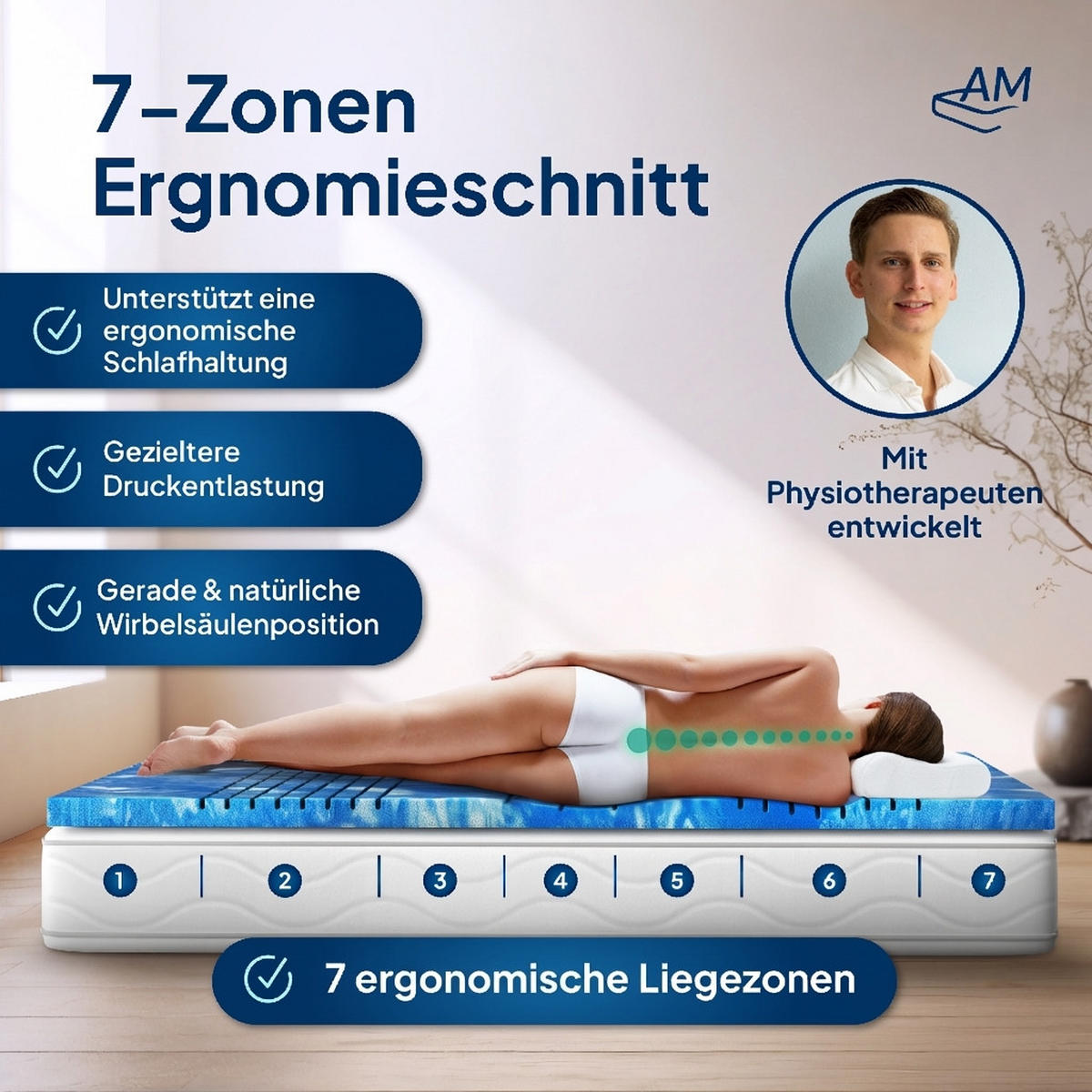 GELSCHAUM TOPPER 7-Zonen 180/200 cm - 8cm Höhe & Tencel Bezug - Weiß, Textil (180/200cm) - AM Qualitätsmatratzen