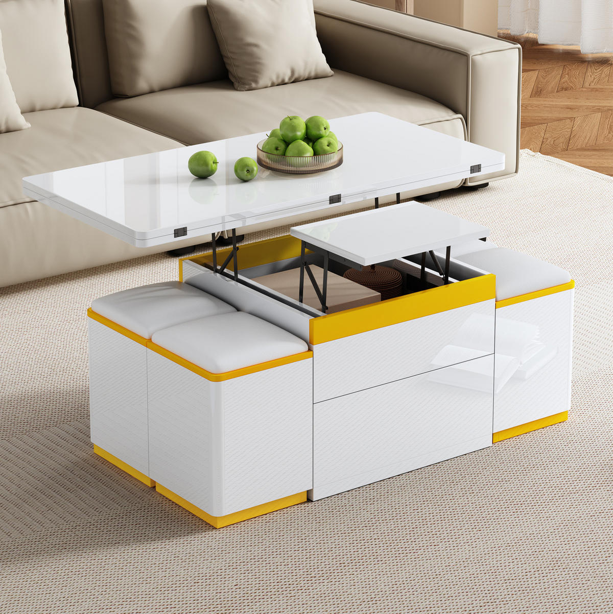 COUCHTISCH aus MDF und Spanplatte 100x50x43 cm in Weiß mit Klappfunktion - Weiß, Holzwerkstoff (100/50/43cm) - Modfu