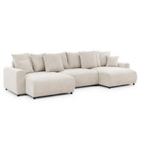 WOHNLANDSCHAFT Calma mit Schlaffunktion und Bettkasten im Bumpy-Design aus weichem Beige Chenille-Stoff - Beige/Schwarz, Holz/Kunststoff (336/88/140cm) - S-Style Möbel