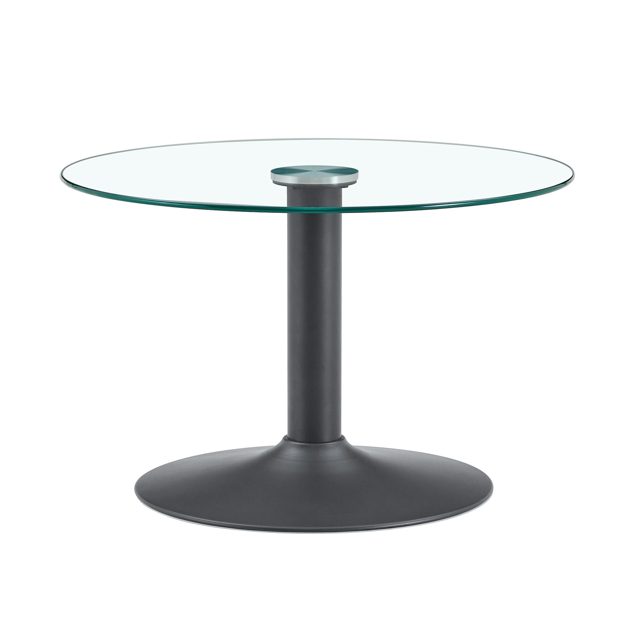 COUCHTISCH DE-37356 rund mit Glasplatte und Metallgestell Schwarz - Schwarz, Metall (70/70/45cm) - ComfortXL