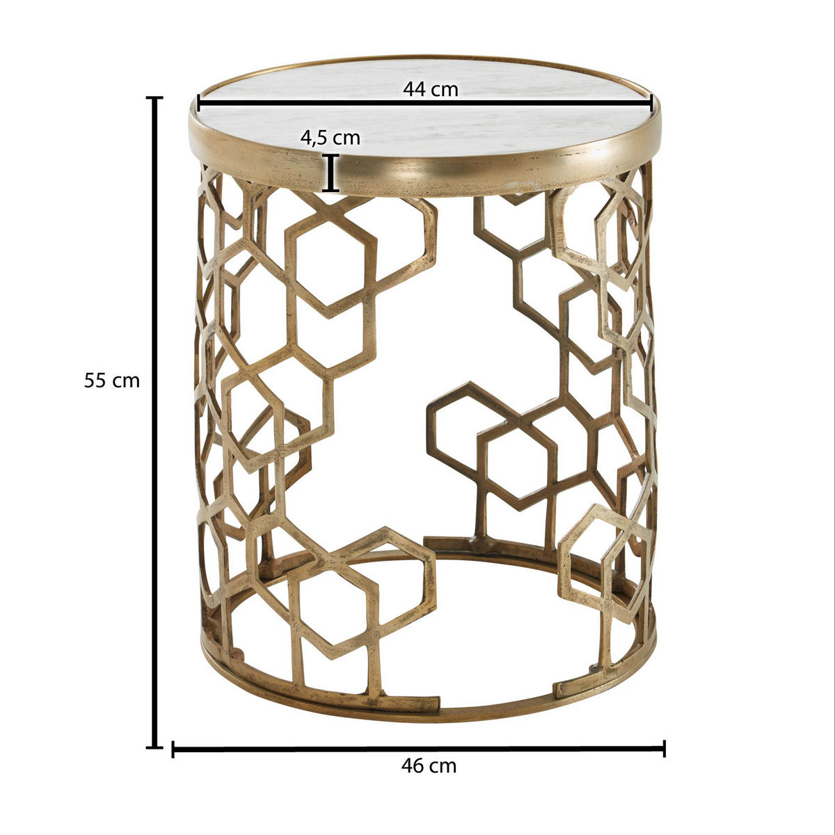 BEISTELLTISCH – Rund Marmoroptik Goldfarben Metall 44 cm Durchmesser - Goldfarben/Weiß, Stein/Metall (46/46/55cm) - KADIMA DESIGN
