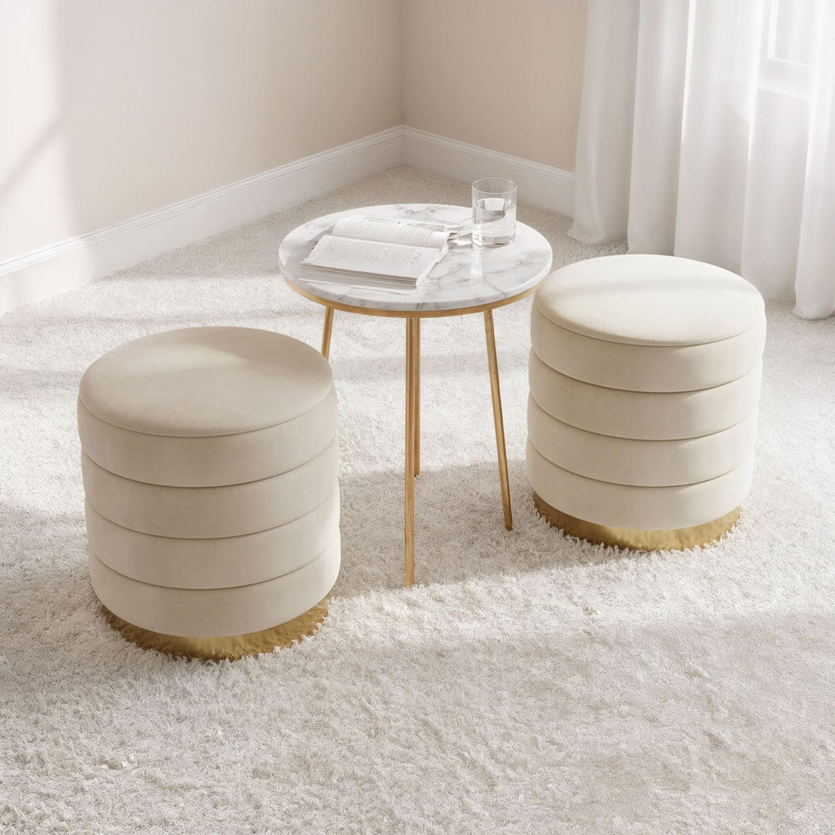 SITZHOCKER mit Stauraum Creme - Creme, Textil (40/45/40cm) - RAUMHIRSCH FURNITURE