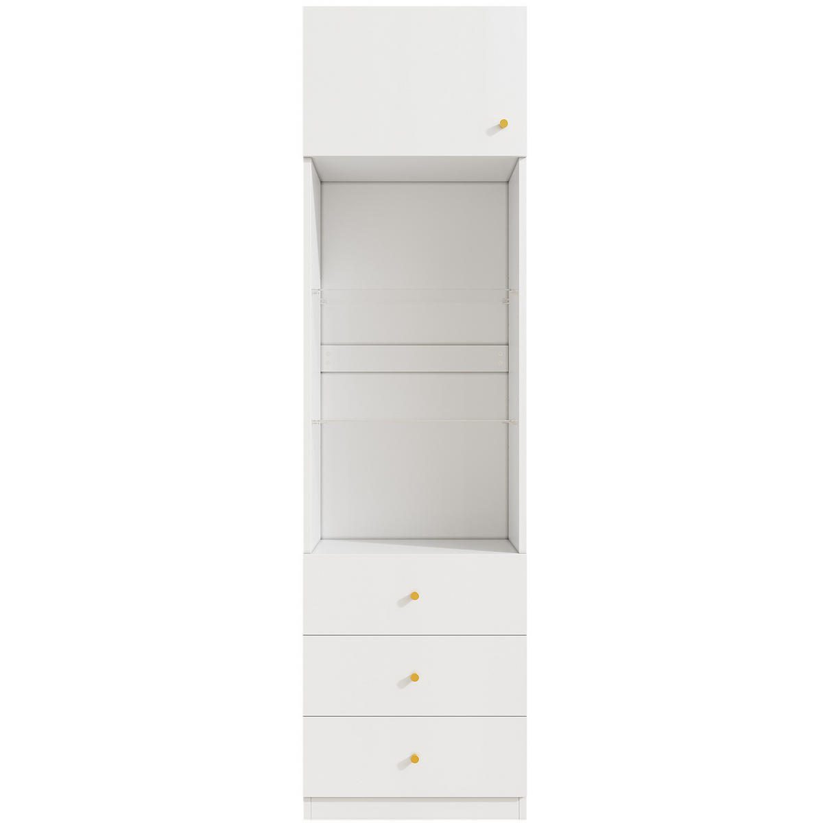 VITRINE Weiß 50×40×180 cm aus Holzwerkstoff mit verstellbaren Glasböden drei Schubladen und offenem Stauraum - Weiß, Holzwerkstoff (50/180/40cm) - Luhomfu