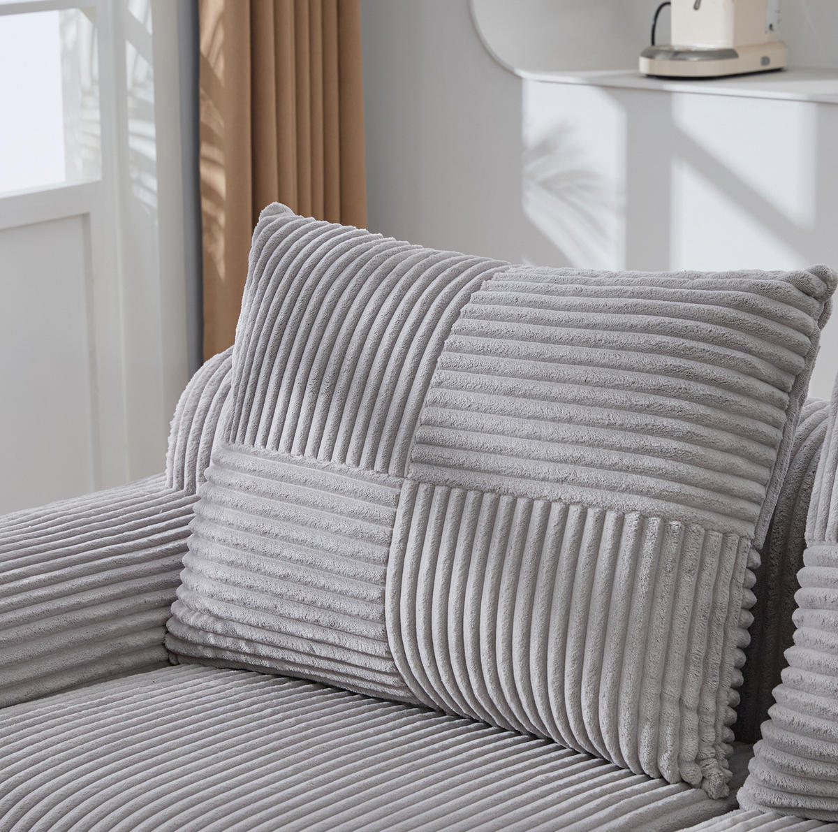 SOFA 2-Sitzer modular 200 x 99 x 80 cm Corduroy Light Gray - Hellgrau, Kunststoff (99/80/200cm) - Meubliv
