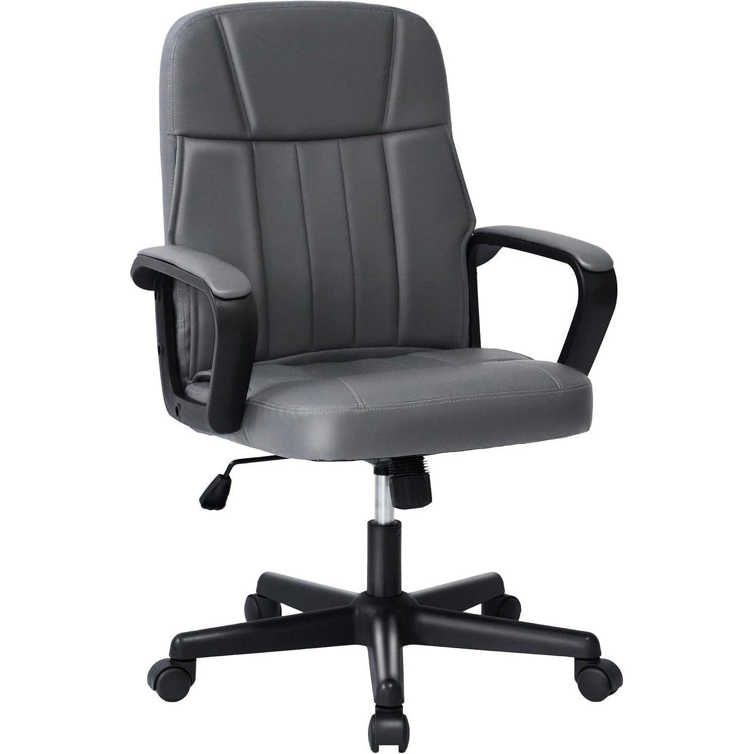 BÜROSTUHL PU-Leder Grau Höhenverstellbar mit Armlehnen - Grau, Kunststoff (45.5/103.5/49cm)