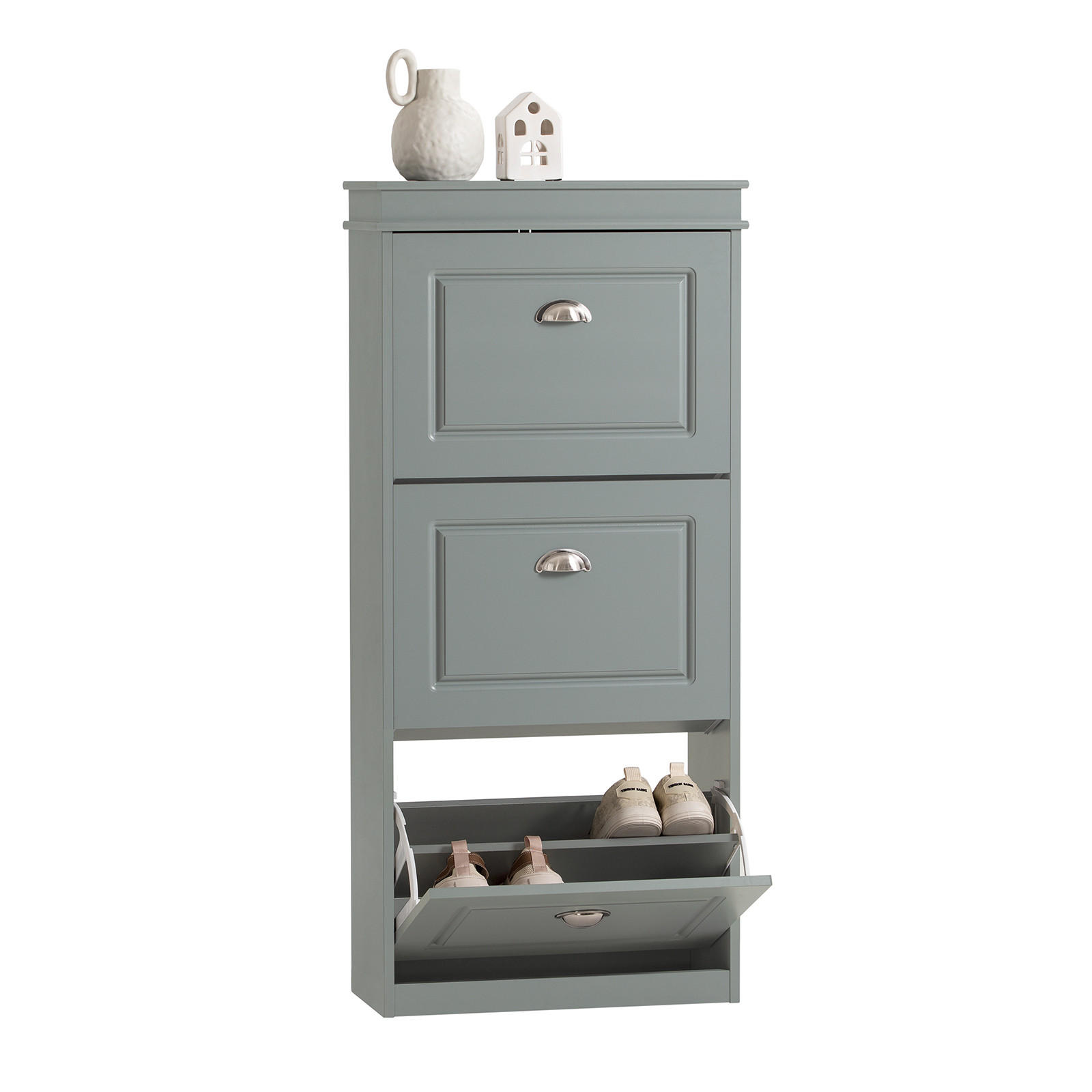 SCHUHSCHRANK Grau - Grau, Holzwerkstoff (53/117/24cm) - SoBuy