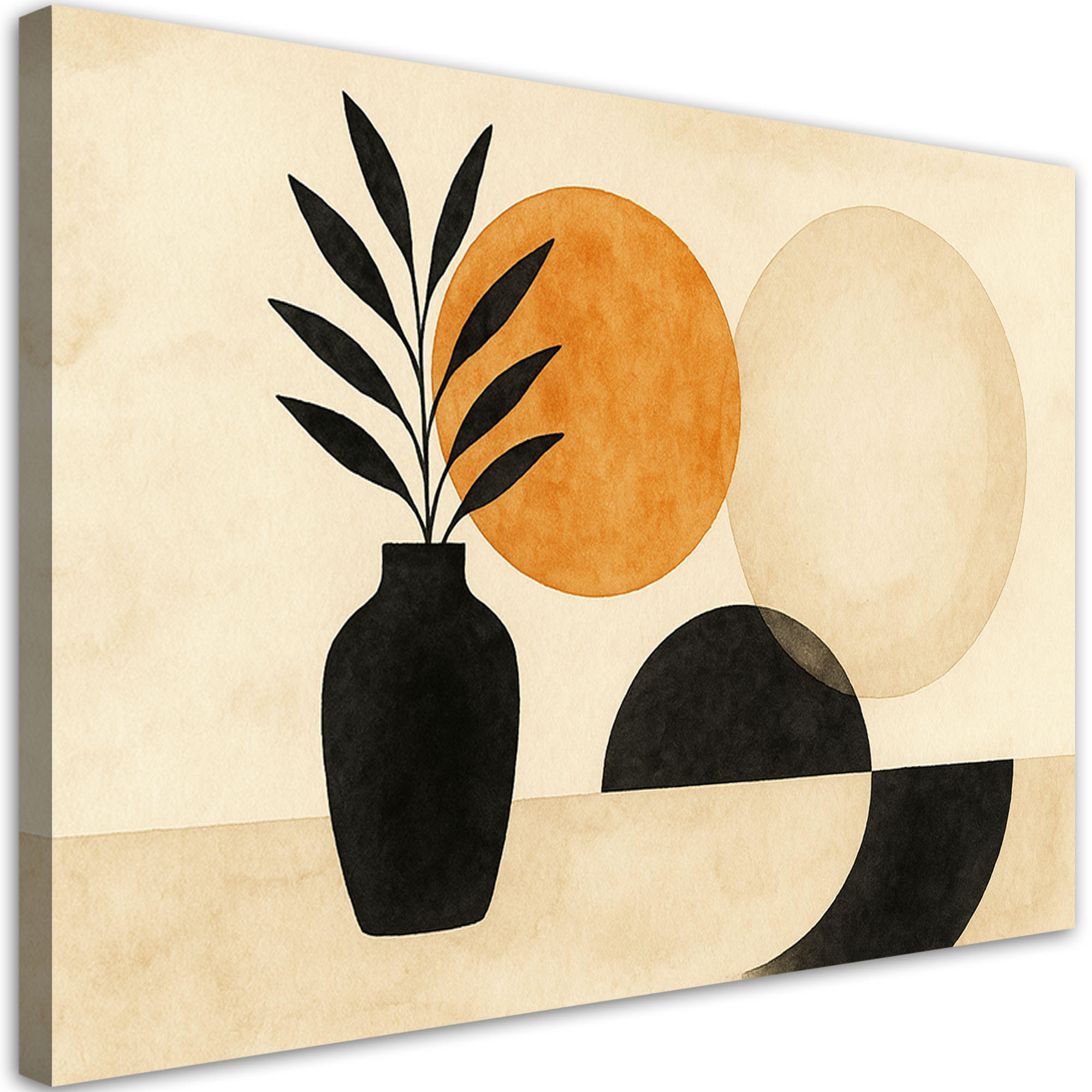 LEINWANDBILD Vase Blätter Geometrischer Minimalismus Beige 100x70cm - Beige, Textil (100/70cm) - Feeby