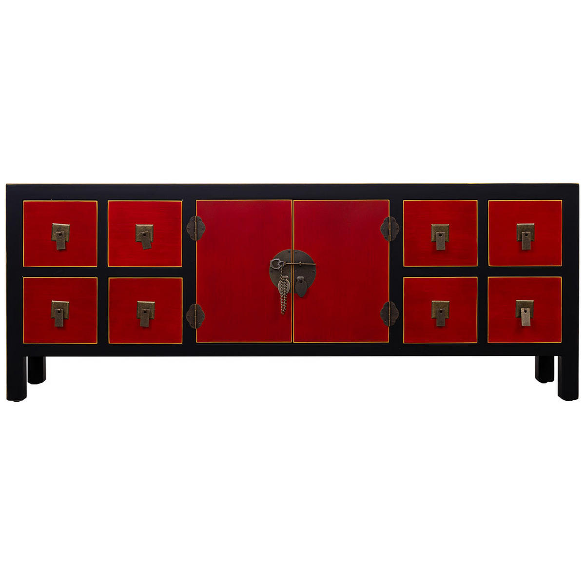 LOWBOARD aus Holz mit 8 Schubladen und 2 Türen 130x24x50 - Rot, Holz (130/50/24cm) - Wanderlust