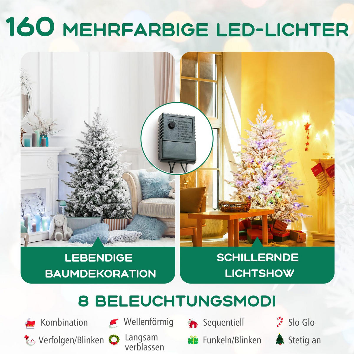 WEIHNACHTSBAUM mit 60 mehrfarbigen LED-Lichtern 146 cm grün - Grün, Metall (135cm) - COSTWAY