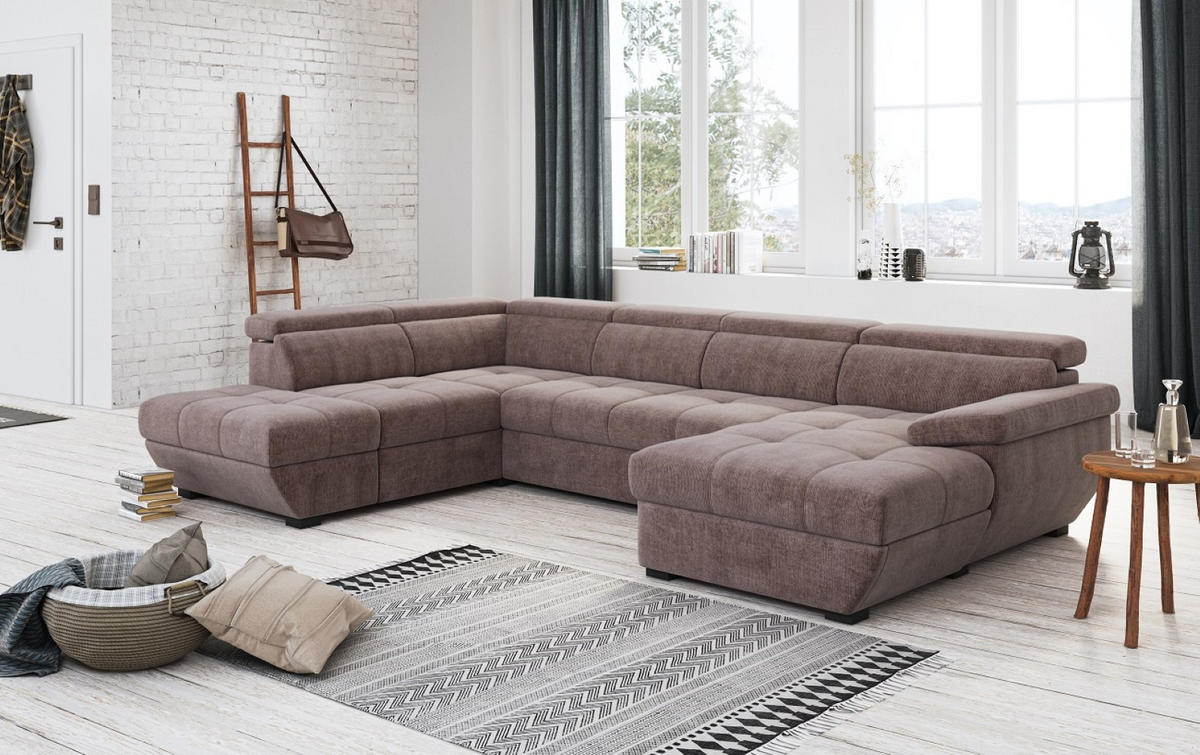 WOHNLANDSCHAFT mit Schlaffunktion und Bettkasten, Boston-Stoff - Taupe/Schwarz, Kunststoff/Textil (332/79/224cm) - Cotta