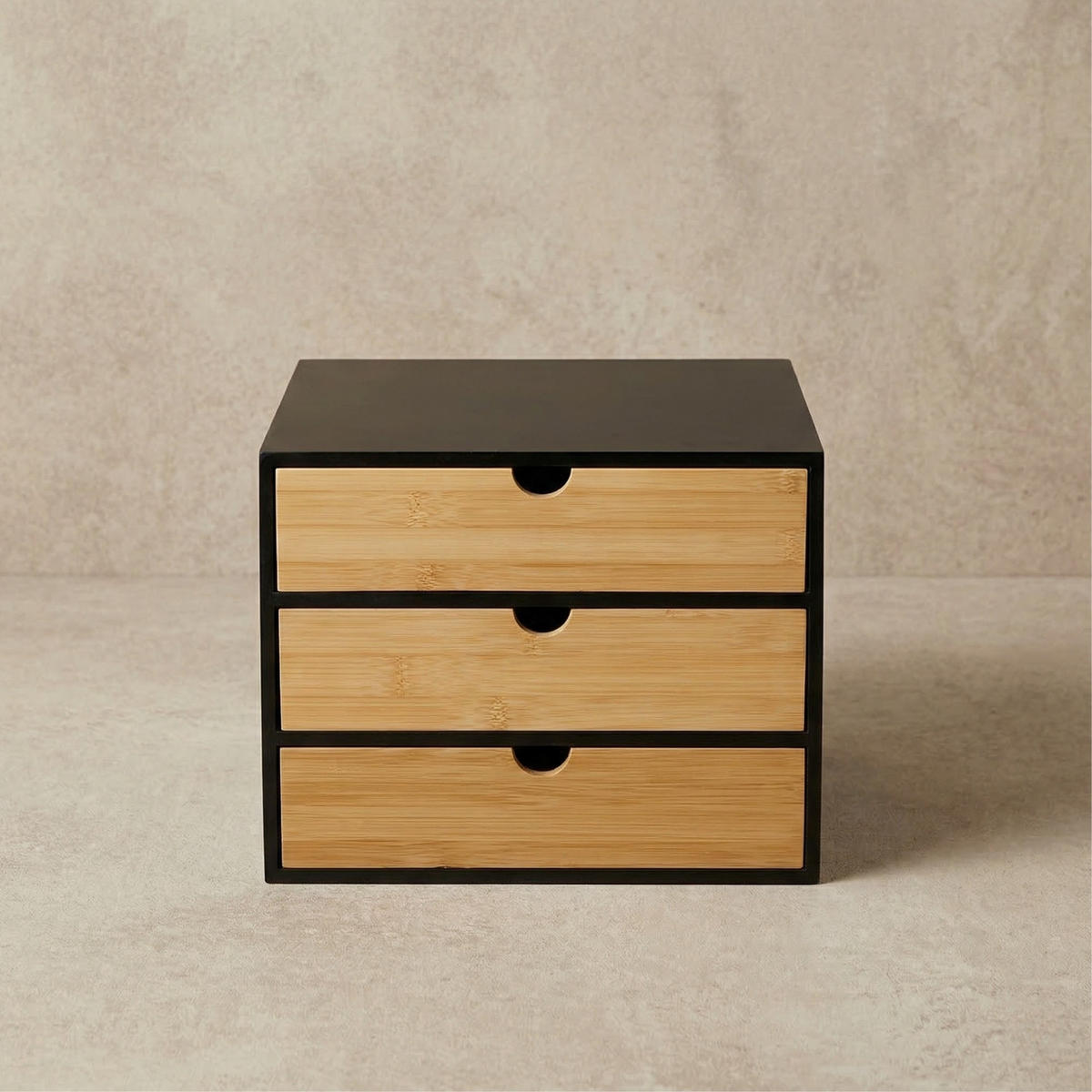 BÜROORGANIZER Hego Bambus 25 cm Schubladen - Schwarz, Naturmaterialien (25/31/25cm) - BOXIMO