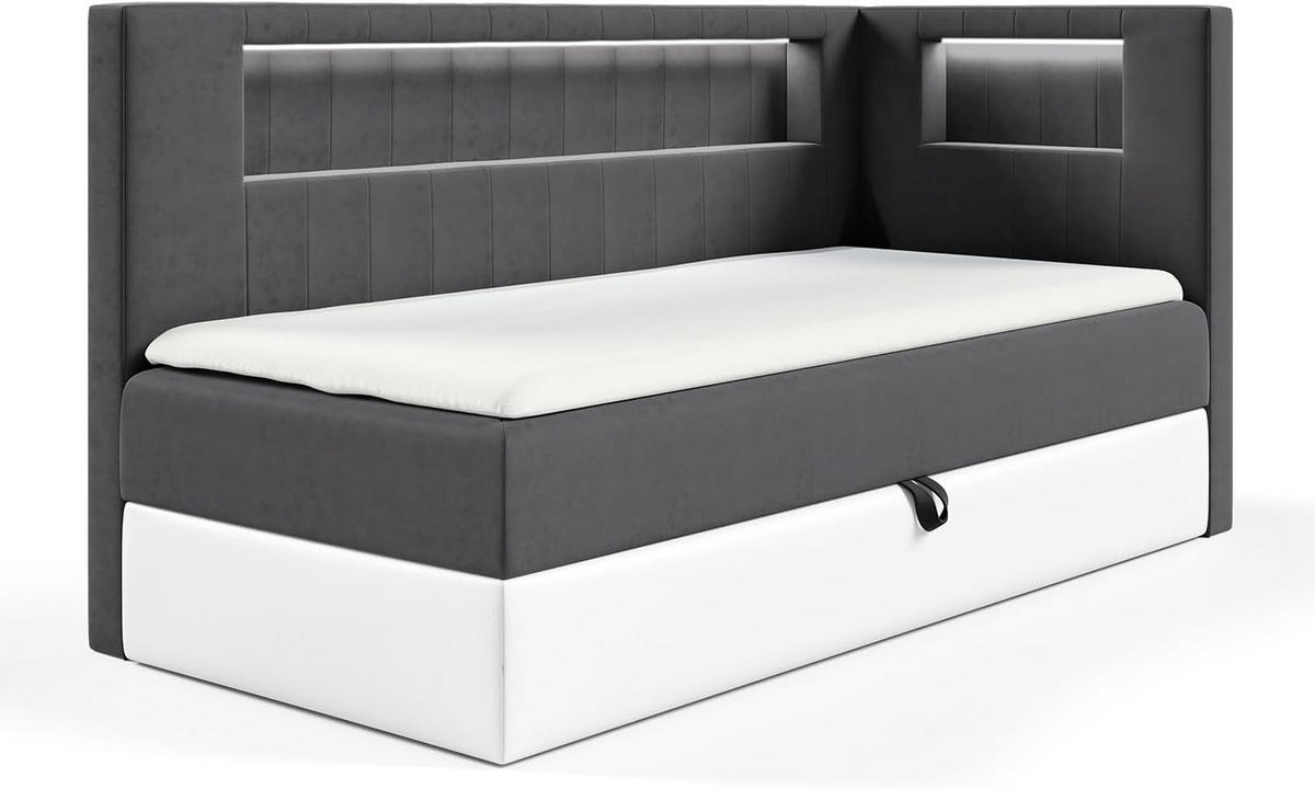 KINDERBETT GARETH 3 - Dunkelgrau/Weiß, Holzwerkstoff (93/212cm) - Meblini