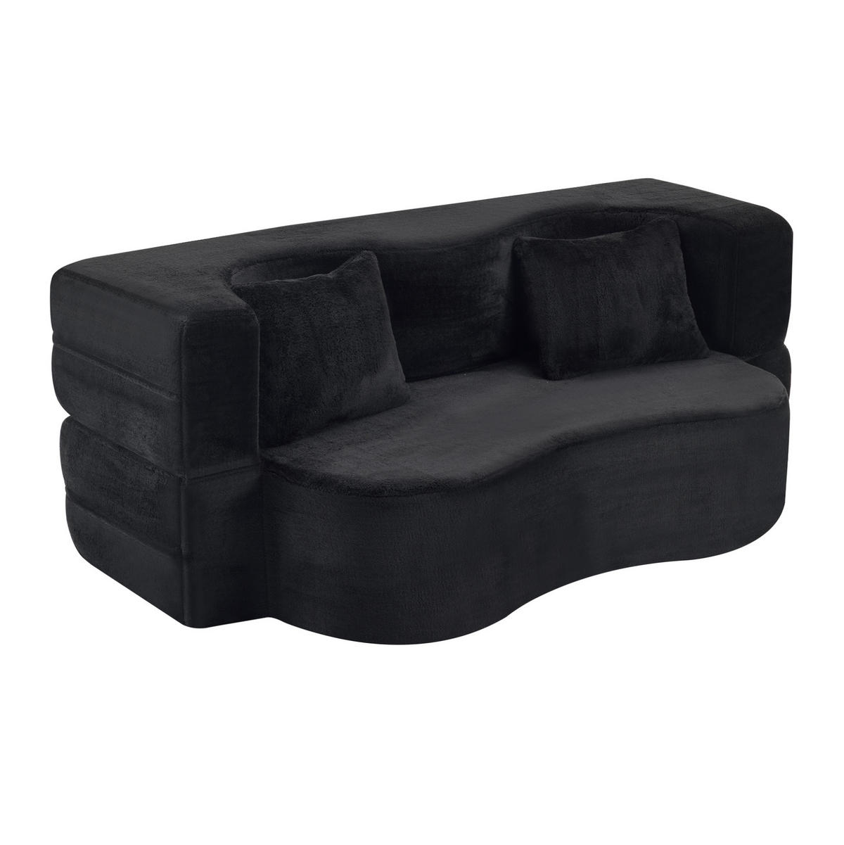 SCHLAFSOFA 2-in-1 faltbar Schwarz mit 2 Kissen - Schwarz, Kunststoff (180/70/55cm) - Meubliv