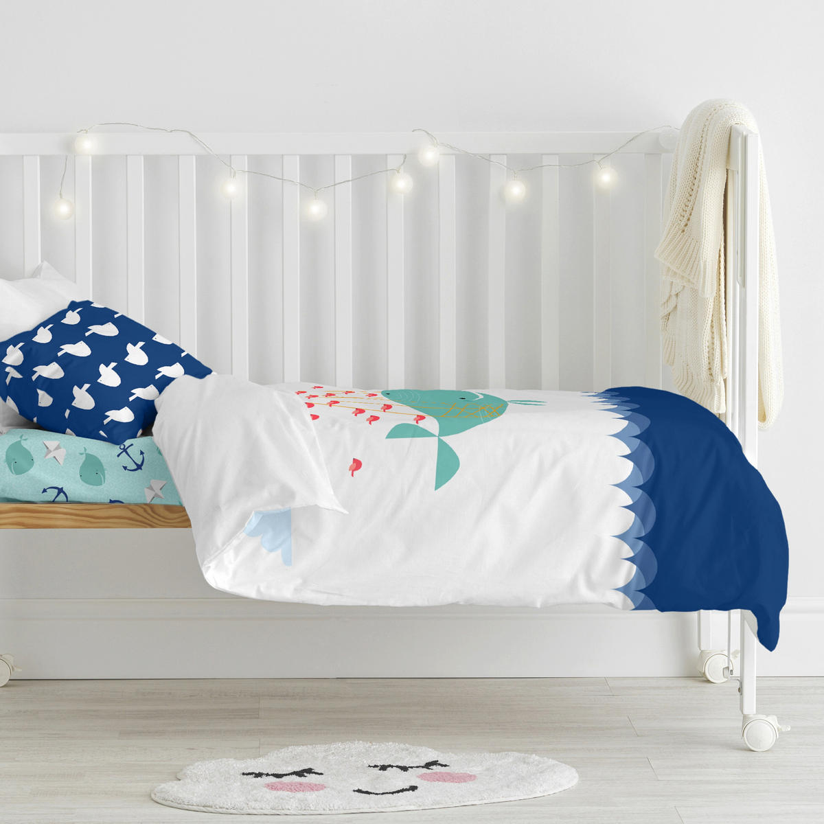 BETTBEZUG 2er-Set teiliges whale 115x145 cm (kinderbett) mehrfarbig - Multicolor, Textil (115/145cm) - Happy Friday