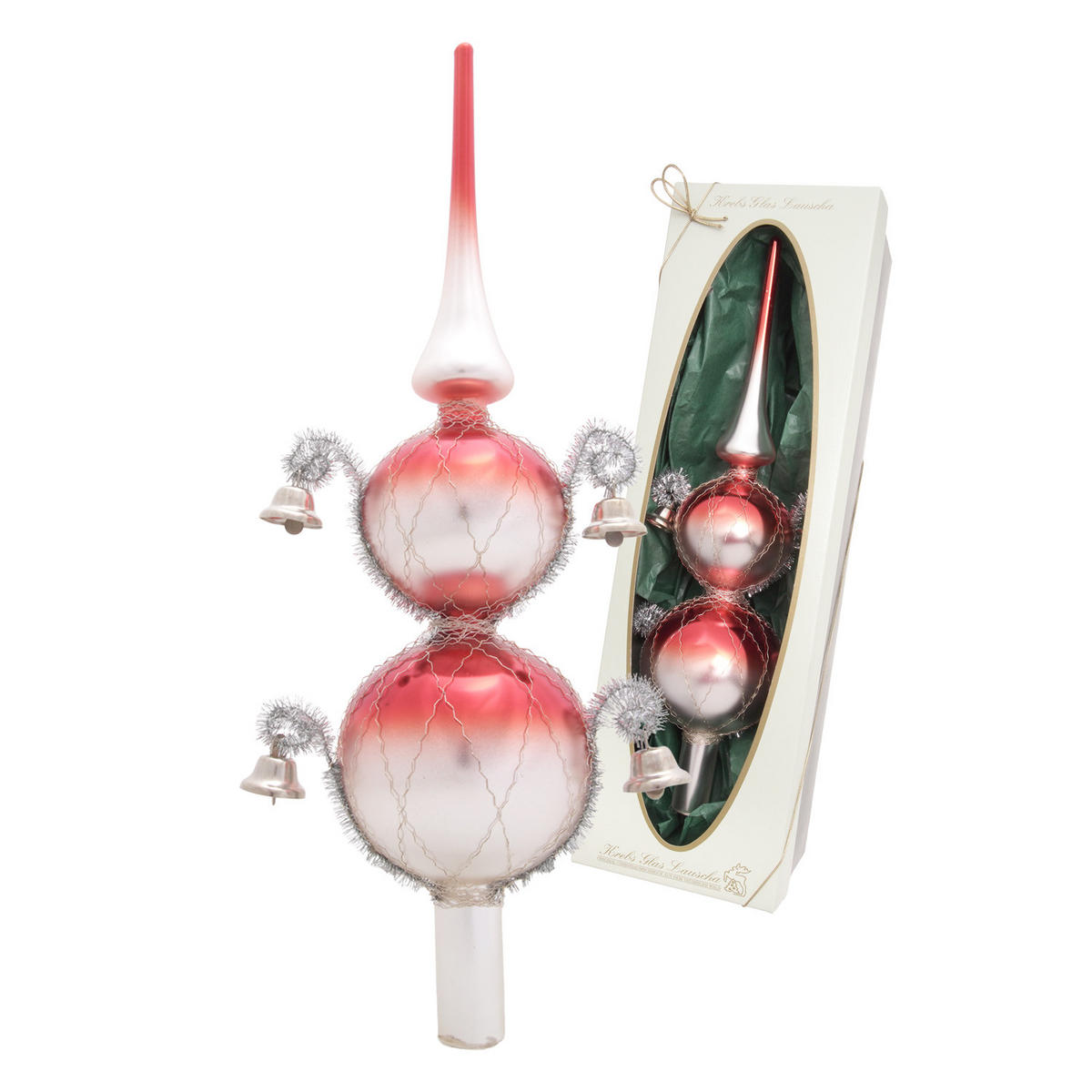 BAUMSPITZE Glöckchen Umsponnen 2-farbig Rot 33cm (Glas / 1 Stk.) - Rot, Glas (33cm) - Krebs Glas Lauscha