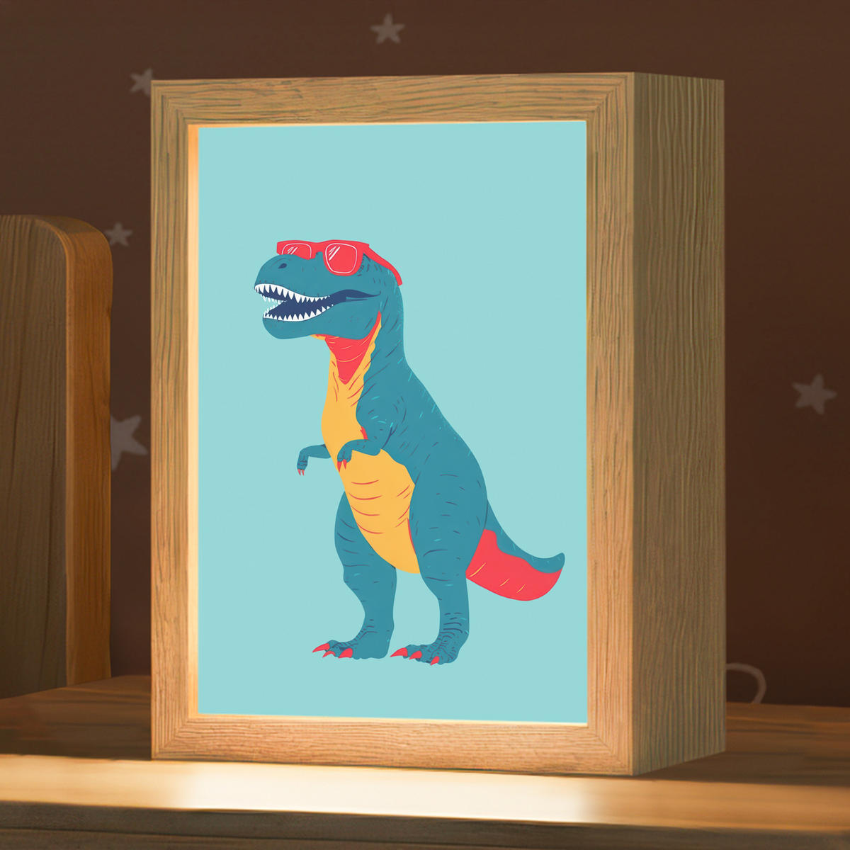 NACHTTISCHLAMPE Dinosaurier - Blau - Sonnenbrille 15x20 cm - Hellblau, Holzwerkstoff (8/15/20cm)