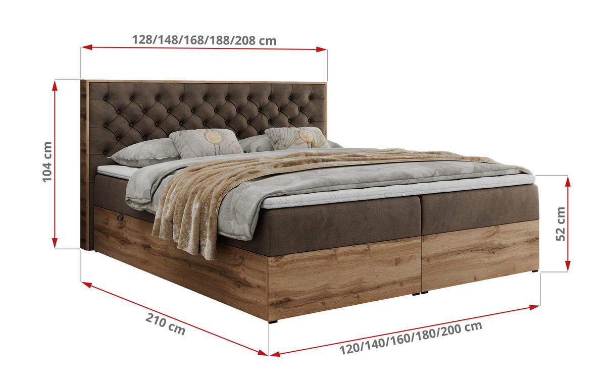 BOXBETT ALBERO 3 - 180/200 Braun Velvet - H3 - Braun, Holz/Textil (180/200cm) - MKS