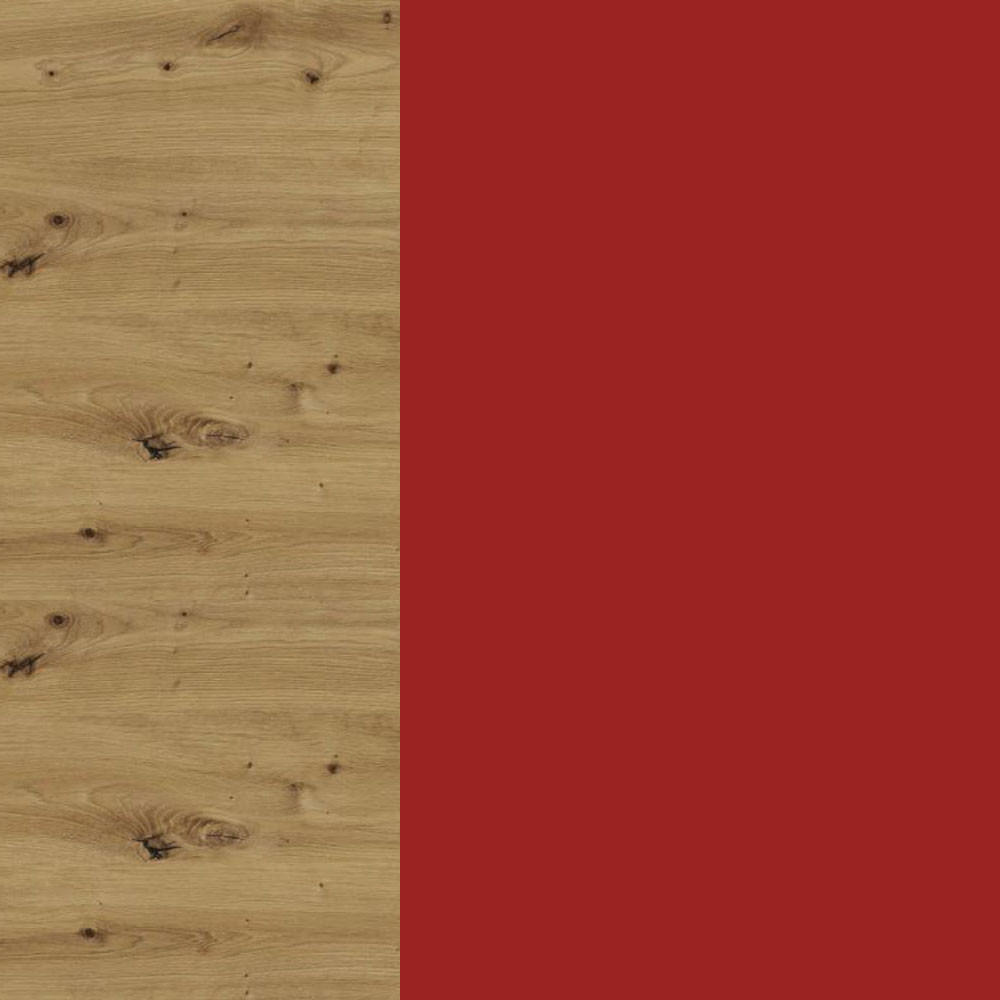 SCHUBLADENUNTERSCHRANK Brerra D2R/80 Korpus eiche artisan / Front RAL 3002 karminrot Hochglanz 80 / 50 / 82 cm Schubladensystem REJS Comfort Box - Rot/Eiche Artisan, Holz/Holzwerkstoff (80/82/50cm) - Feldmann-Wohnen