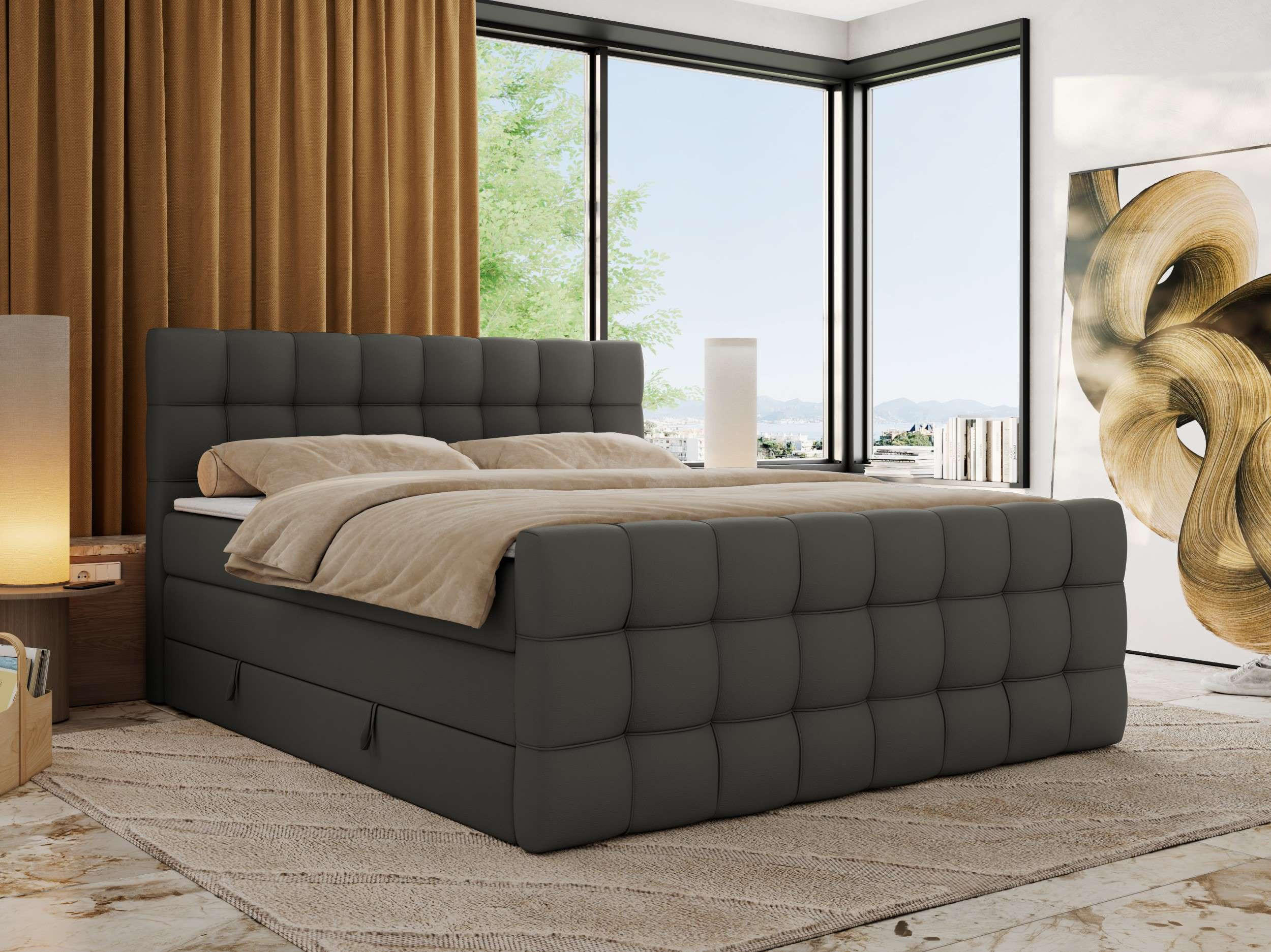 BOXSPRINGBETT ALTIVO KING DUO 200/200 - Grau Kunstleder - H3 - Grau, Textil (200/200cm) - MKS