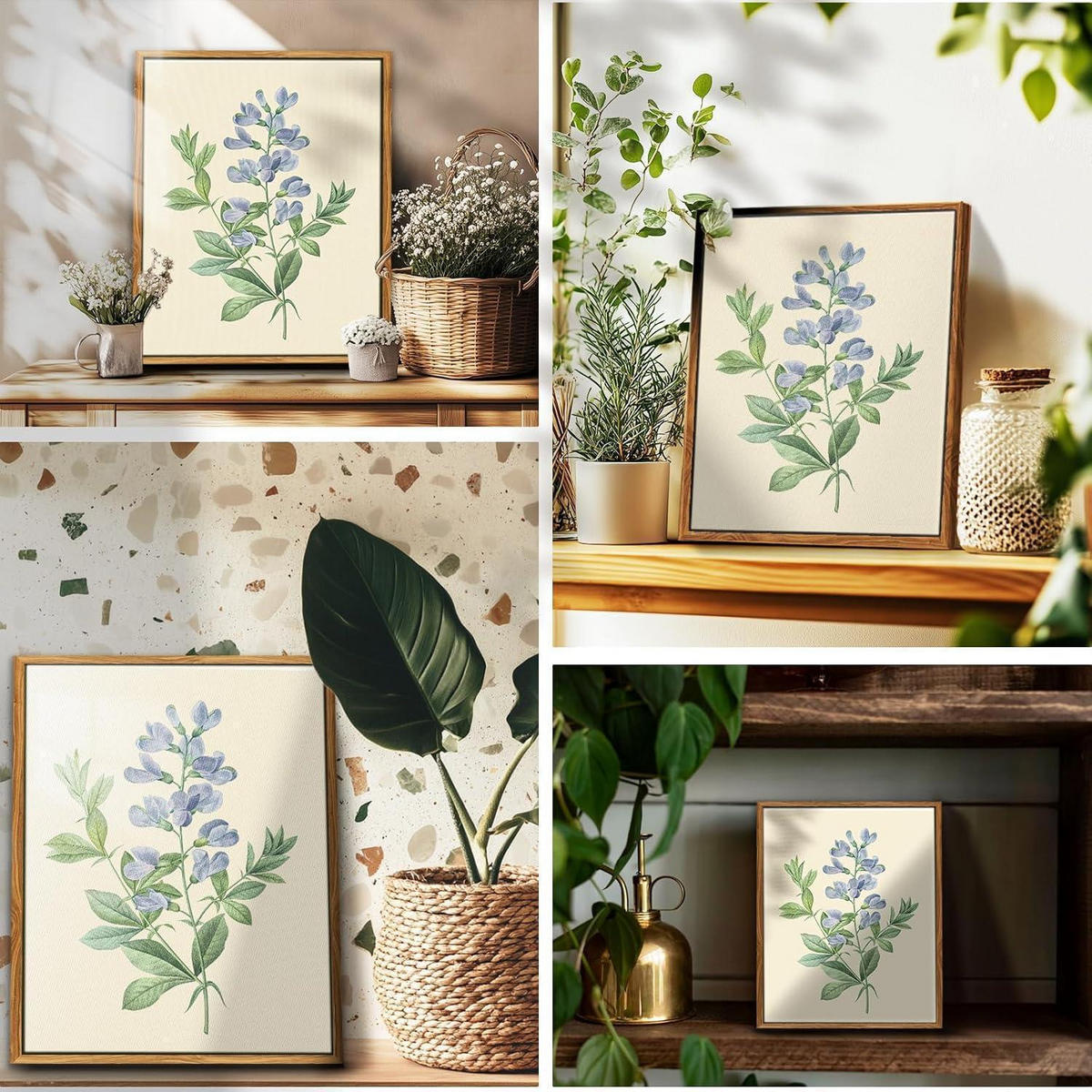 LEINWANDBILD mit Rahmen Blaue Blume 30 x 40 cm - Blau, Holz (30/0.5cm)