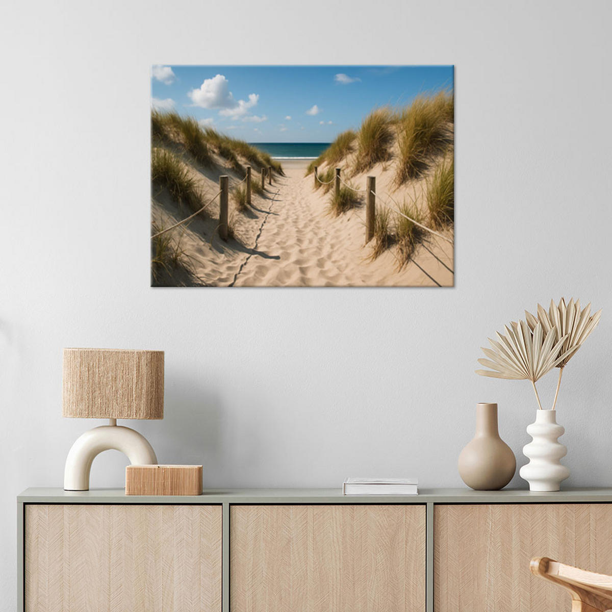 LEINWANDBILD Weg zum Strand Shabby Chic 120x80cm - Blau, Textil (120/80cm) - Feeby