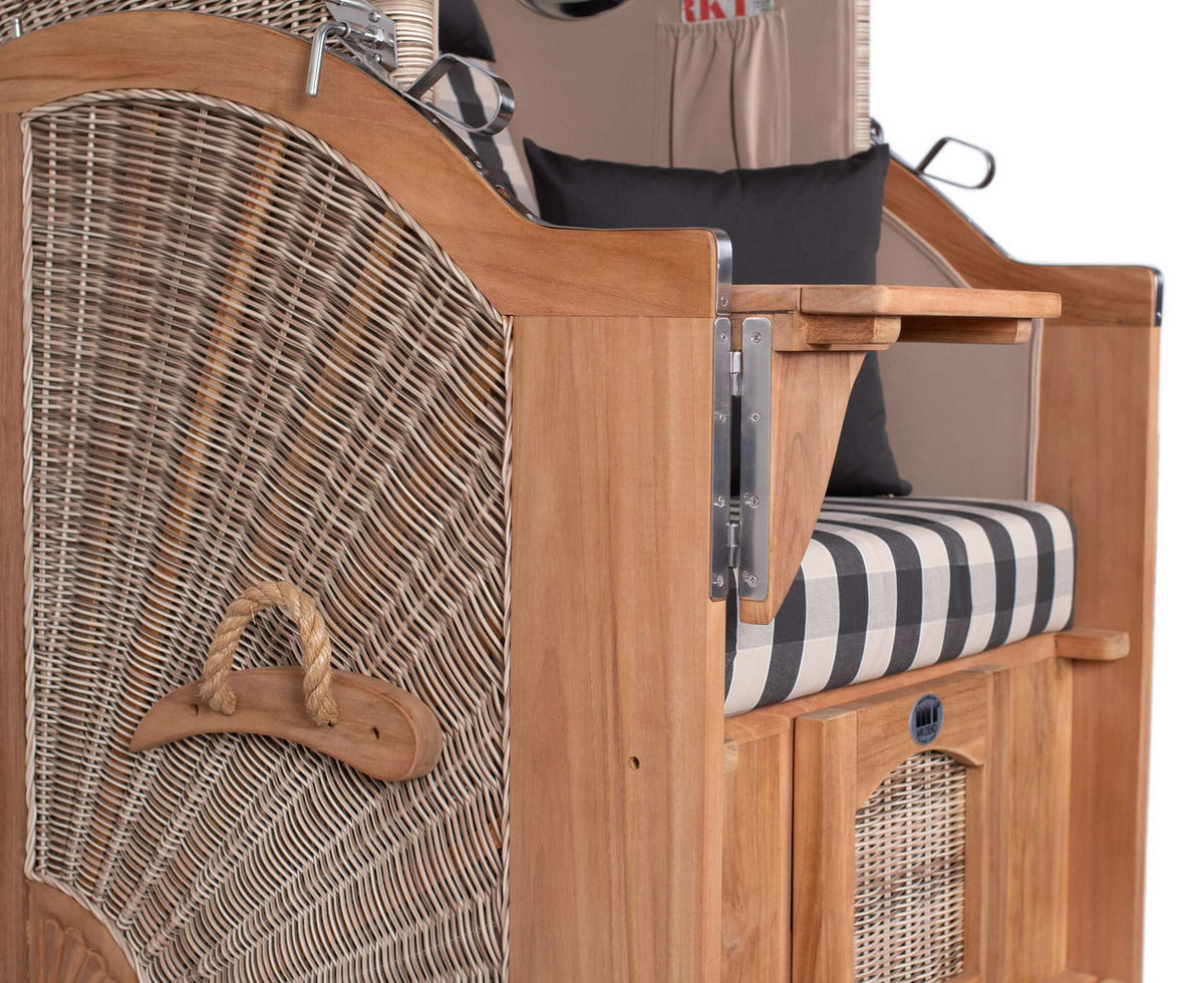 STRANDKORB Düne 1-Sitzer Teak 505 - Anthrazit/Braun, Holz/Textil (98/165/80cm) - Mr. Deko