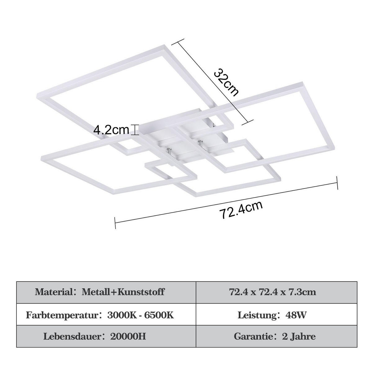 LED-DECKENLEUCHTE Macias 72.4/72.4/7.3cm - Weiß, Metall (72.4/72.4/7.3cm) - Nettlife
